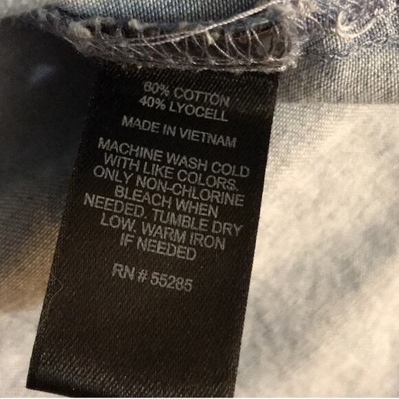 Express Blue Chambray Lace Up V Neck Blouse Top Short Sleeve - Picture 6 of 6